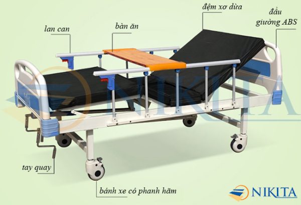 Thông số kĩ thuật của giường y tế 2 tay quay Nikita DCN02