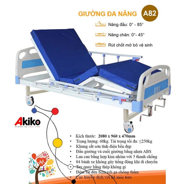 Thông số kĩ thuật của giường bệnh nhân 2 tay quay Akiko A82