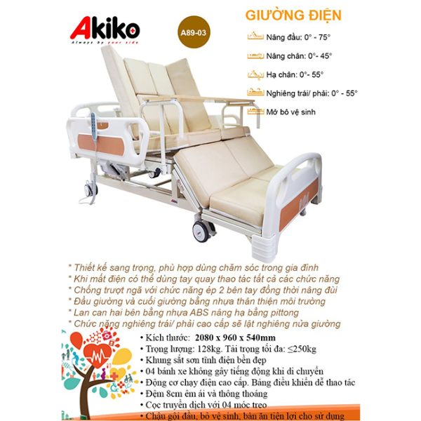 Thông số kĩ thuật của giường y tế điều khiển điện Akiko A89-03