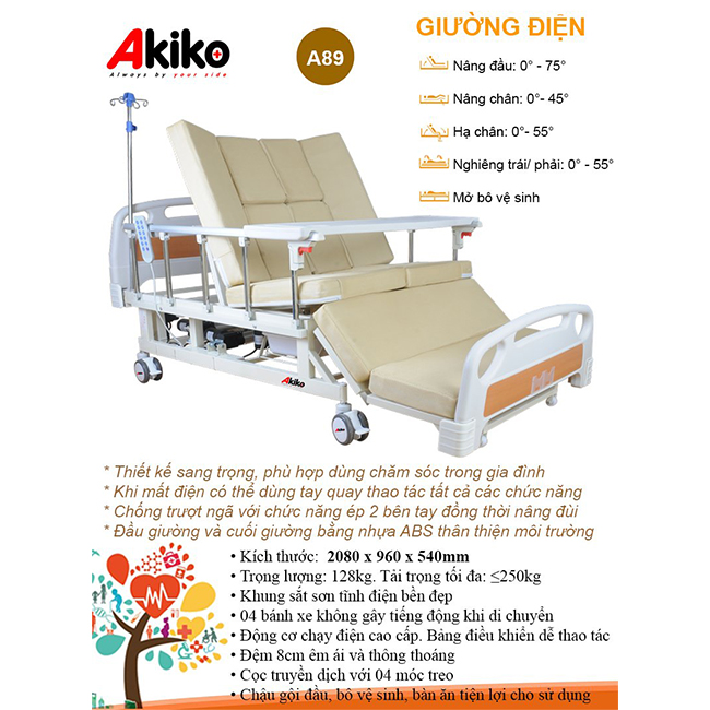 Thông số kĩ thuật của giường y tế điều khiển điện Akiko A89