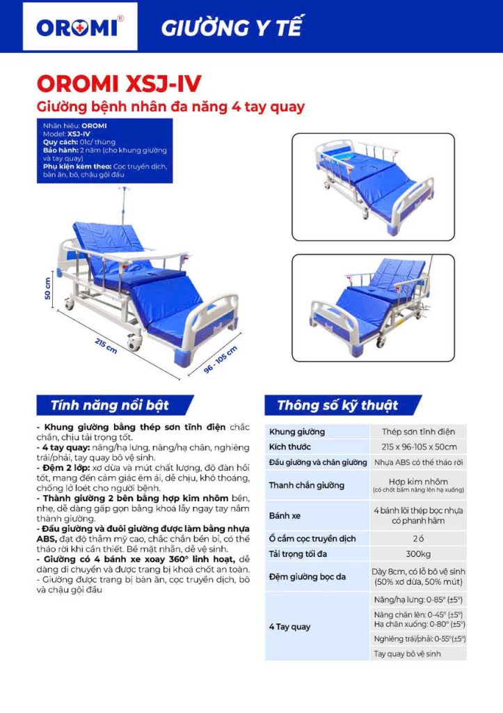 Ưu điểm của giường y tế 4 tay quay Oromi XSJ-IV