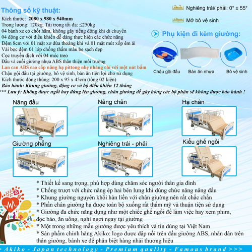 Thông số kĩ thuật giường bệnh nhân điều khiển điện Akiko A88-03