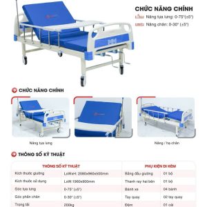 Thông số kỹ thuật của giường y tế 2 tay quay Humed HM-C2
