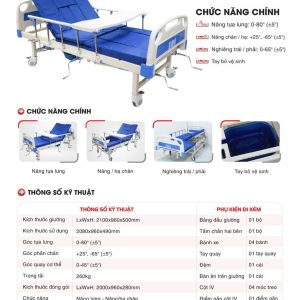Thông số kỹ thuật của giường y tế 5 tay quay Humed HM-C5