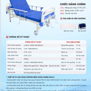 Thông số kỹ thuật của giường y tế cho người già Humed HM-C3