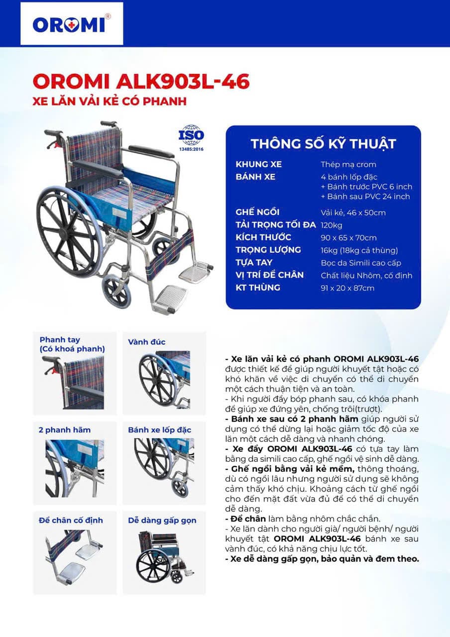Xe lăn đẩy thường Oromi ALK903L-46