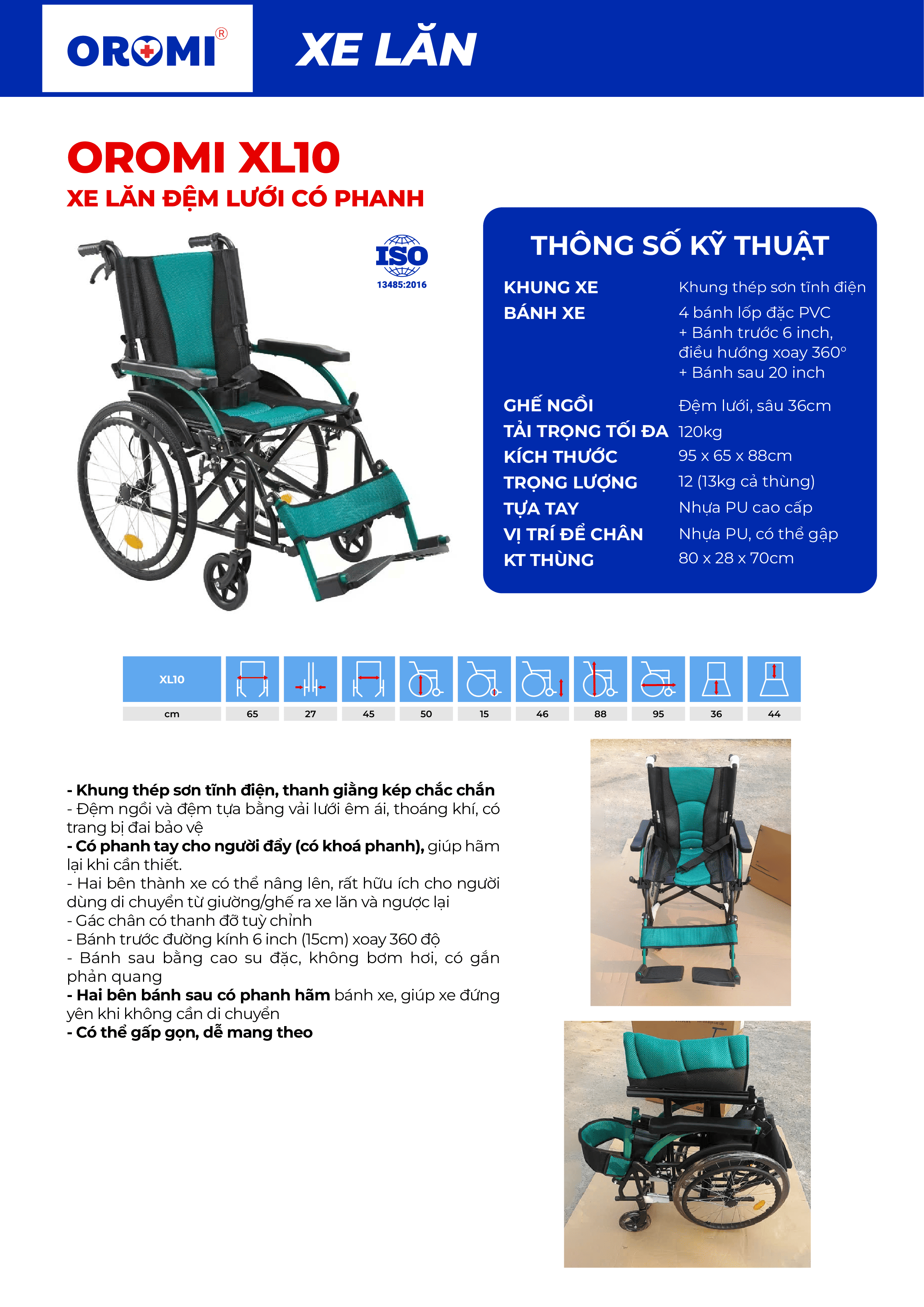 Xe lăn đẩy thường Oromi XL-10 Xe lăn đẩy thường Oromi XL-10